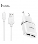 Сетевое зарядное устройство Hoco C12 2,4 А / 2 USB + кабель microUSB (White)