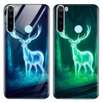 TPU+Glass чехол светящийся в темноте для Xiaomi Redmi Note 8T Олень / Бирюзовый (123240)