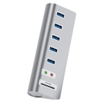 USB hub Acasis USB-7U 3.5 мм на 5 портов USB 3.0 с аудио адаптером и картридером (Серебристый)