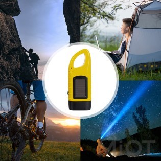Фонарик ручной с ручной зарядкой и солнечной батареей Cool Bee R1 Yellow