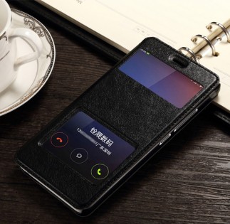 Чохол книжка з віконцем для смартфонів Redmi Note 2 Black Ліцензія