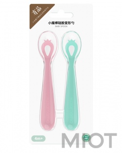 Детские силиконовые ложки Xiaomi Kola Mama Baby Silicone Spoons Pink + Green 2 pcs set