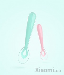 Детские силиконовые ложки Xiaomi Kola Mama Baby Silicone Spoons Pink + Green 2 pcs set