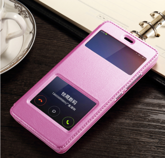 Чехол книжка c окошком для смартфонов Xiaomi Redmi Note 2 Pink