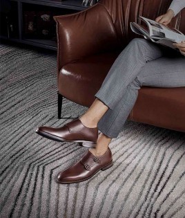 Мужские туфли Xiaomi QIMIAN Seven-sided Calfskin Monk Shoes Brown 43