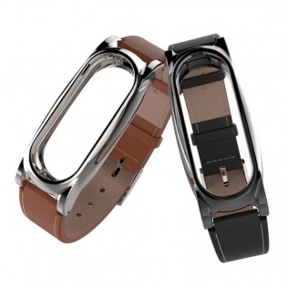Шкіряний ремінець для Xiaomi Mi Band 2 MJobs 2 Plus Black/White