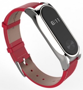 Шкіряний ремінець для Xiaomi Mi Band 2 MJobs 2 Plus Red/Silver