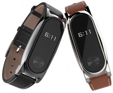 Шкіряний ремінець для Xiaomi Mi Band 2 MJobs 2 Plus Black/White