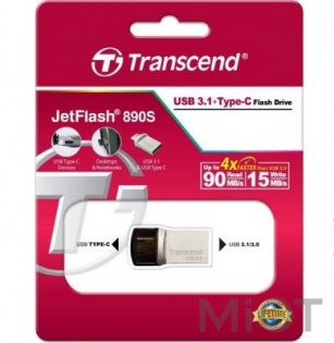 Флеш-накопичувач Xiaomi Transcend JetFlash 890 32GB USB 3.1 / Type-C Silver (TS32GJF890S)
