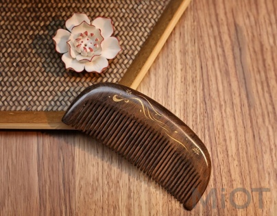 Дерев'яний гребінь для волосся Xiaomi XinZhi Ebony gold hand-painted Light Brown
