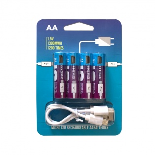 Аккумуляторные батарейки АА 1300Mah 1.5V с зарядкой Micro USB, 4 штуки (Фиолетовый)