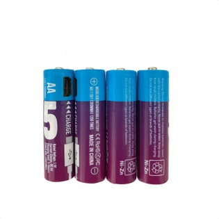 Аккумуляторные батарейки АА 1300Mah 1.5V с зарядкой Micro USB, 4 штуки (Фиолетовый)