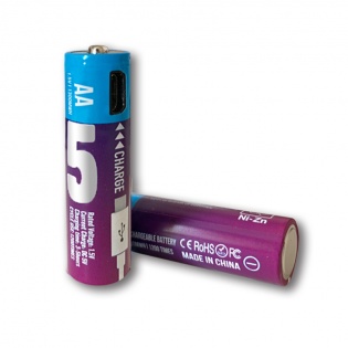 Аккумуляторные батарейки АА 1300Mah 1.5V с зарядкой Micro USB (Фиолетовый)