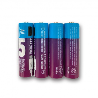 Аккумуляторные батарейки АА 1300Mah 1.5V с зарядкой Micro USB (Фиолетовый)