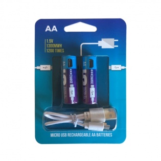 Аккумуляторные батарейки АА 1300Mah 1.5V с зарядкой Micro USB (Фиолетовый)