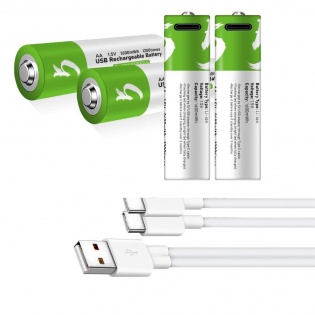Аккумуляторные батарейки АА 1600Mah 1.5V с зарядкой Type-C (Зеленый)
