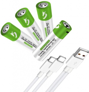 Аккумуляторные батарейки АА 1600Mah 1.5V с зарядкой Type-C (Зеленый)