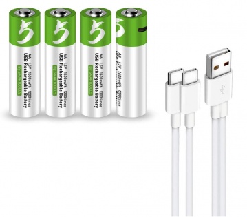 Аккумуляторные батарейки АА 1600Mah 1.5V с зарядкой Type-C (Зеленый)