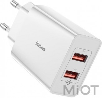 Мережевий зарядний пристрій Xiaomi Baseus Speed Mini Dual U QC 18W White (CCFS-V02)