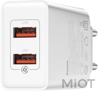Мережевий зарядний пристрій Xiaomi Baseus Speed Mini Dual U QC 18W White (CCFS-V02)
