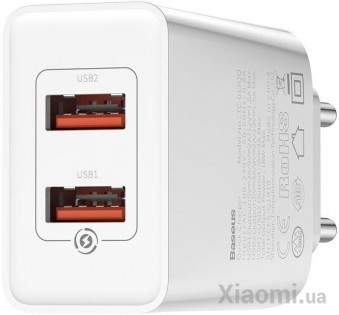 Сетевое зарядное устройство Xiaomi Baseus Speed Mini Dual U QC 18W White (CCFS-V02)