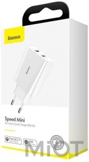 Мережевий зарядний пристрій Xiaomi Baseus Speed Mini Dual U QC 18W White (CCFS-V02)
