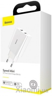 Сетевое зарядное устройство Xiaomi Baseus Speed Mini Dual U QC 18W White (CCFS-V02)
