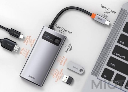 Адаптер Baseus Type-C Hub 4-в-1 (швидка зарядка PD100 Вт + HDMI 4K 30 Гц + USB 2.0 + USB 3.0)
