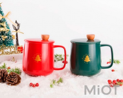 Кружка Xiaomi FINEMADING 500cc Mosaic Christmas Edition with lid Red