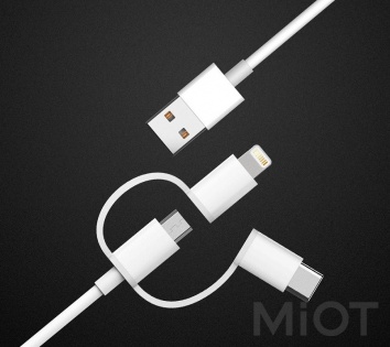 Кабель Xiaomi STAR 3-Way Data cable Lightening/Type-C/Micro USB White 100 cm