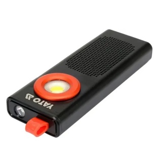 Фонарь светодиодный аккумуляторный YATO YT-08557 LI-PO 3.7 В, 2000 MАГОД 500 LM с динамиком (Черно-оранжевый)
