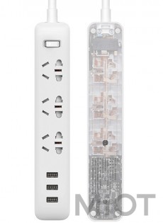 Подовжувач Xiaomi KingMi Power Strip (3 розетки; 3 USB) 1.8m Transparent QMCXB33CHTM