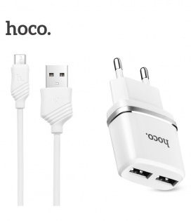 Сетевое зарядное устройство Hoco C12 2,4 А / 2 USB + кабель microUSB (White)