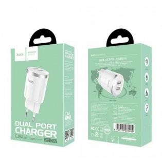 Сетевое зарядное устройство HOCO C38A 2,4 A / 2 USB-порт (White)