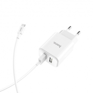 Сетевое зарядное устройство HOCO C62A Victoria 2,1 A / 2 USB-порт + кабель USB Type-C (White)