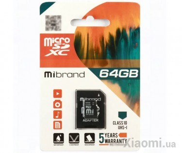 Карта пам'яті Mibrand microSDHC (UHS-1) 64Gb (Class 10)+SD
