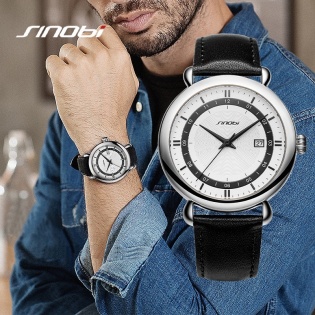 Мужские часы Sinobi 9844 с ремешком из натуральной кожи (11S9844G01) (Черный)
