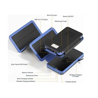 Портативна батарея Power Bank 20000mAh AN-YD02 iз сонячним зарядним пристроєм (Чорний)