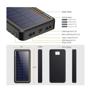 Портативна батарея Solar Power Bank 26800mAh HX160S6 iз сонячною панеллю (Чорний)