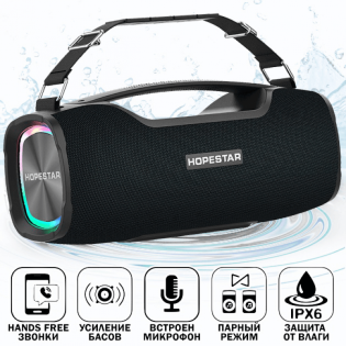 Портативна колонка вологозахищена Hopestar A6X 55Вт з функцiєю PowerBank (Чорний)