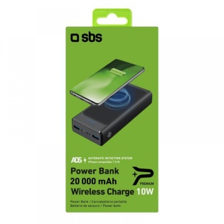 Повербанк бездротовий 20000 мАг SBS Wireless 10Вт 2.1А 2x USB Type-C (Чорний)