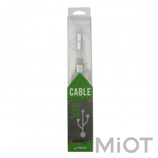 Кабель PowerPlant Quick Charge 2A 2-в-1 cotton USB 2.0 AM – Lightning/Micro 1м silver