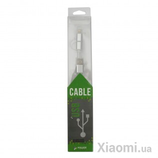Кабель PowerPlant Quick Charge 2A 2-в-1 cotton USB 2.0 AM – Lightning/Micro 1м silver