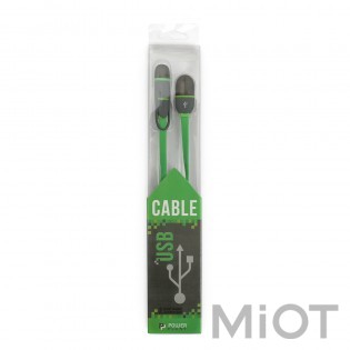 Кабель PowerPlant Quick Charge 2A 2-в-1 flat USB 2.0 AM – Lightning/Micro 1м green