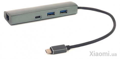 Переходник PowerPlant Type-C - 2xUSB 3.0, Type-C USB 3.1, Gigabit Ethernet (CA910557)