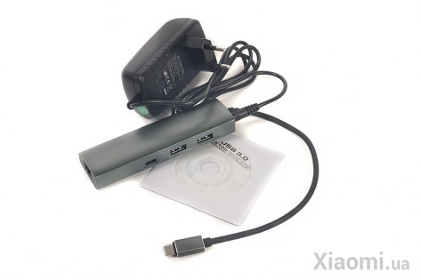 Переходник PowerPlant Type-C - 2xUSB 3.0, Type-C USB 3.1, Gigabit Ethernet (CA910557)