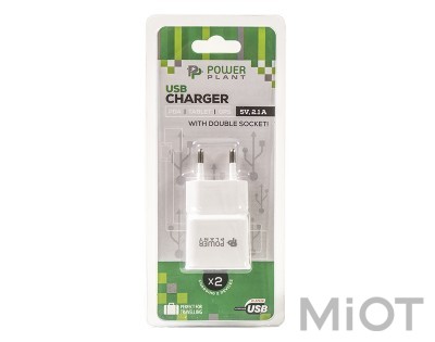 Мережевий зарядний пристрій PowerPlant для USB 2.1A