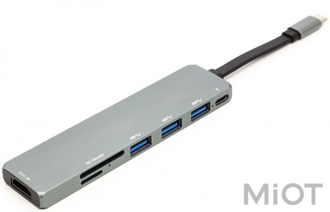 Перехідник PowerPlant USB 3.1 Type-C - USB Hub, HDMI, Card Reader (SD, micro SD) (CA912094)