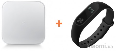 Весы Xiaomi Smart Scale + Фитнес браслет Mi Band 2 Black