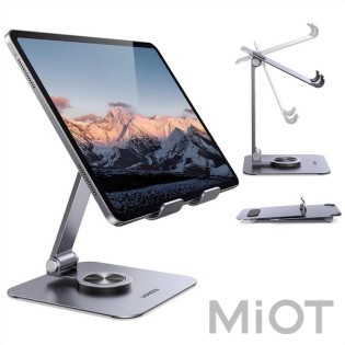 Підставка UGREEN LP894 для планшета 360 ° алюмінієва, настільна, iPad Pro, iPhone, Xiaomi, Galaxy Grey